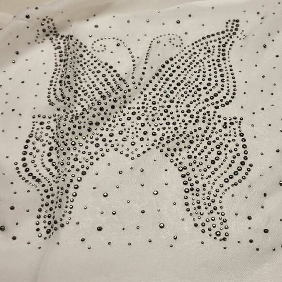 White Butterfly Motif Metal Studded Scarf Long Wide Thin Rectangular Scarf- NEW - Picture 2 of 5